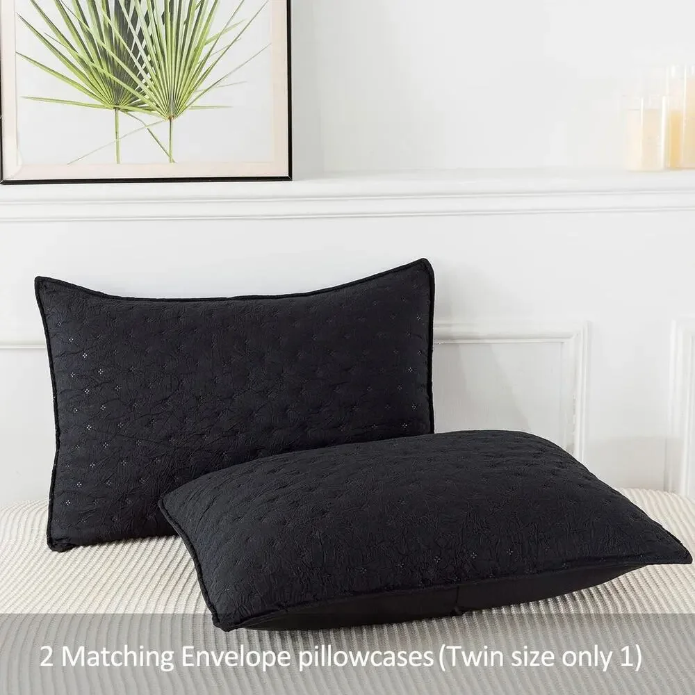 3-Piece King Comforter Set w/2 Pillowcases 480GSM Creased Texture Quilted Design